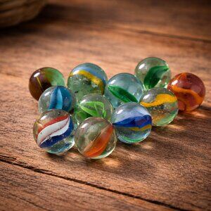 Vintage Shooter Marble Lot 9pcs 24–28mm Mixed Swirl Glass